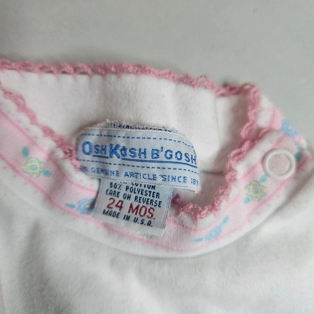 Vintage‎ OshKosh Bgosh Baby Girls Pink Floral Romper Shirt Set Made in USA 18M